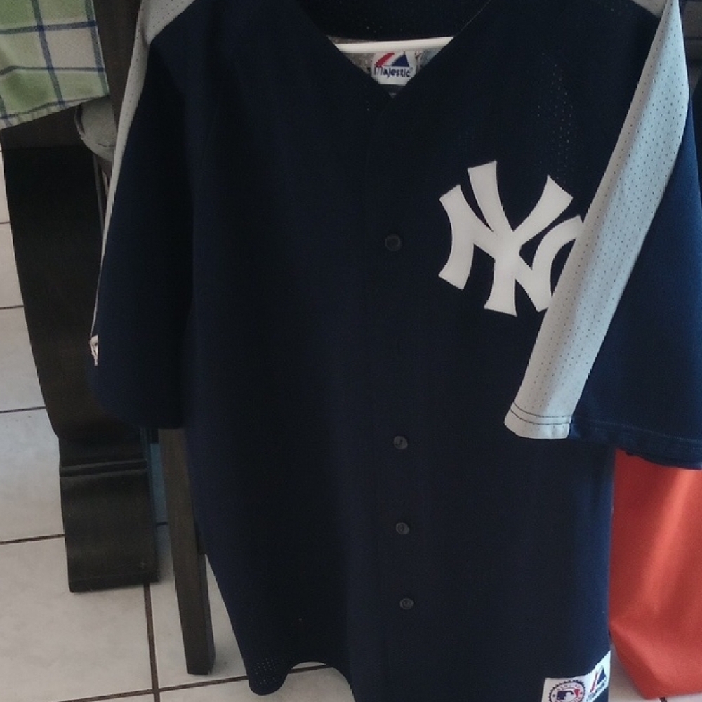 Men's Navy Blue and Gray Baseball Jersey